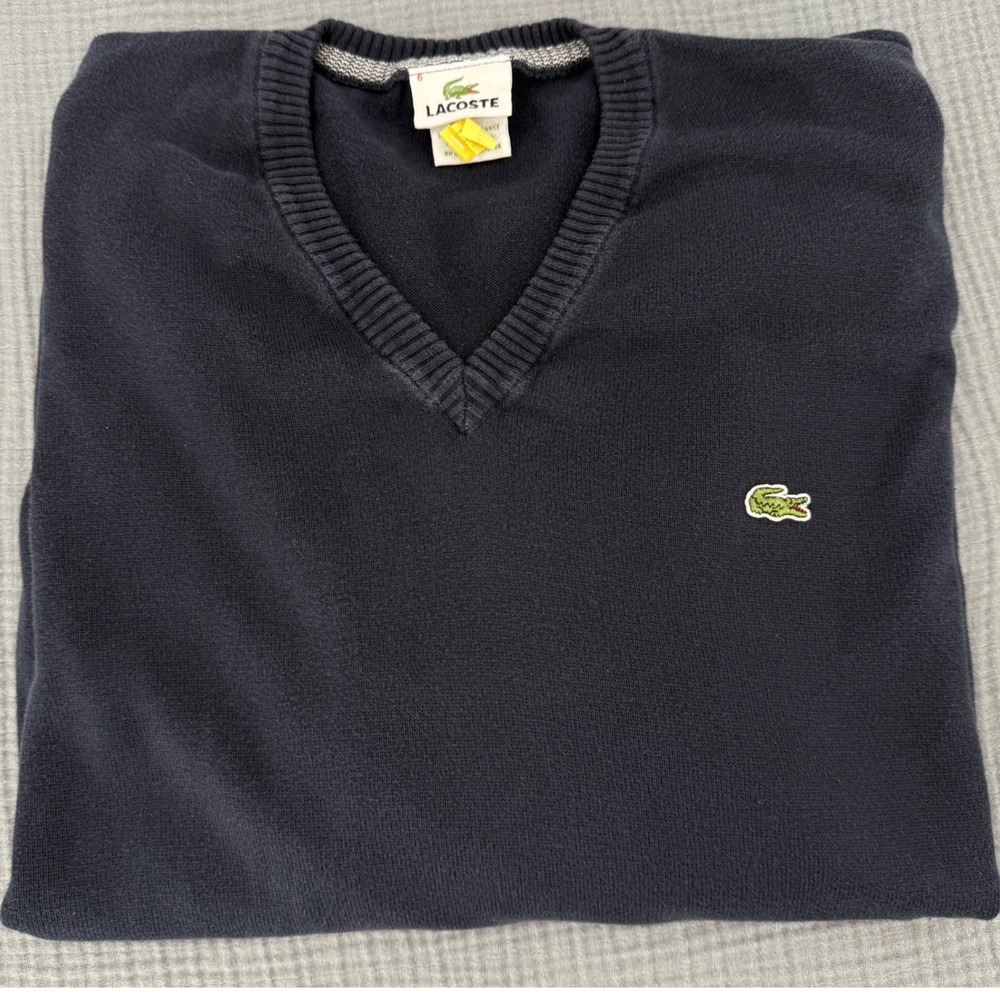 Lacoste Sweater V Neck Cotton M‎ Crocodile Logo Navy Y2K Preppy Indie Sleaze 90s